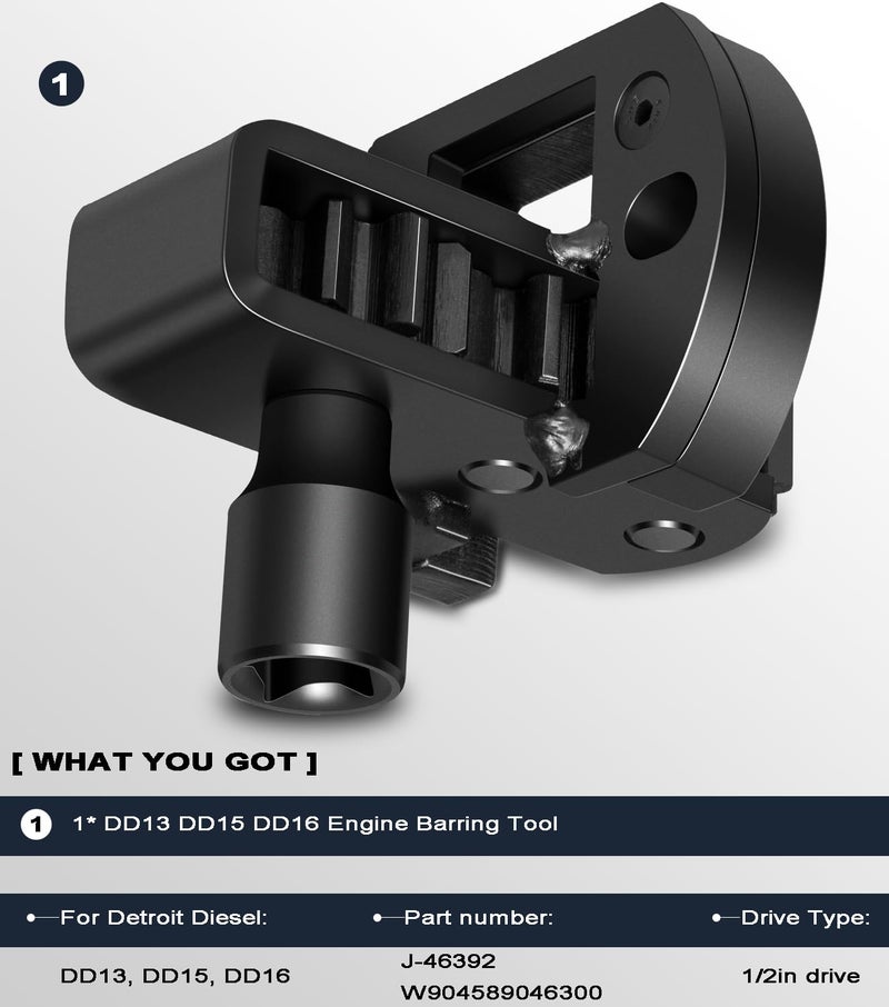 Camoo J-46392 Engine Barring Tool, Engine Turning Tool for Detroit Diesel DD13, DD15, DD16, MBE4000, MBE900 Alternative to J-46392 W904589046300 Flywheel Cranking Turning Tool - Image 4